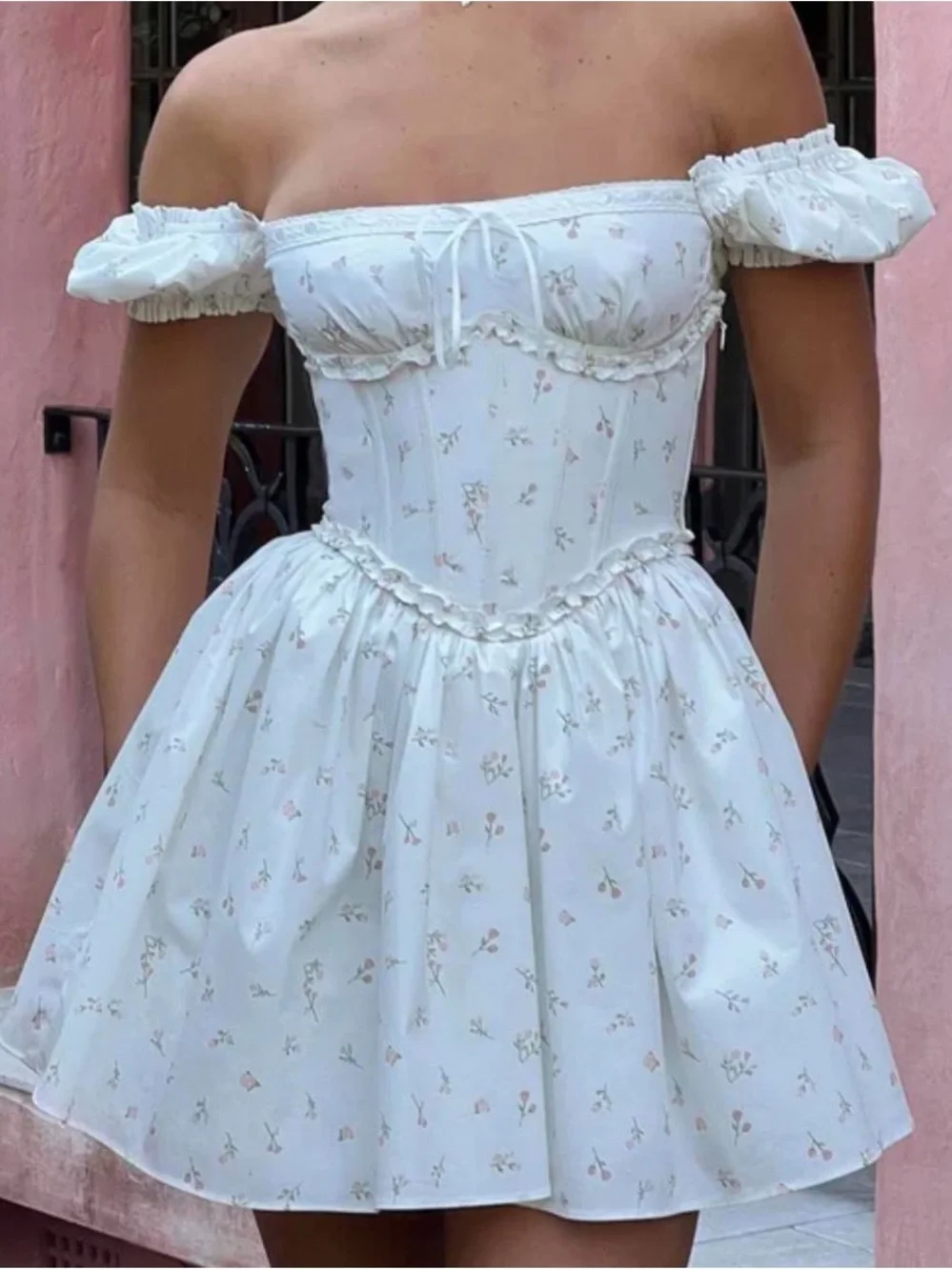 Babyboo Off-Shoulder Floral Corset Mini Dress - Picture 1 of 3
